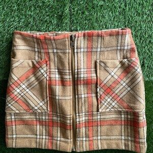 Plaid tan and orange skirt
